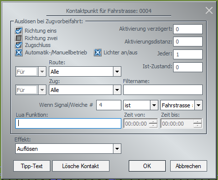 Fahrstrassenzugschlusstelle via Signalkontakt