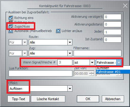 Signal-Kontakt als Fahrstrassenzugschlussstelle